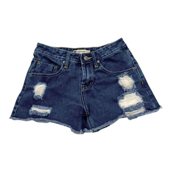 Topshop Pants - Topshop Distressed Dark Wash Five Pocket Denim Shorts Women Size 2
